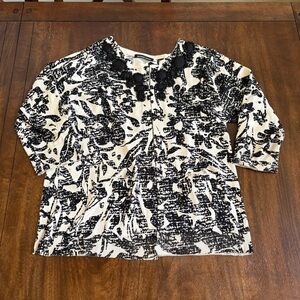 Michael Simon Beaded Black Floral Silk Blend Sweater Cardigan Pockets Women 1X**